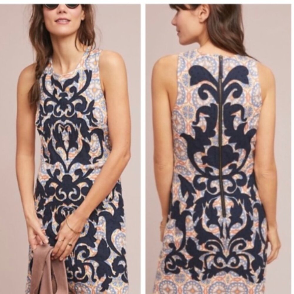 Anthropologie Vanessa Virginia Owen Embroidered Shift Dress size 4